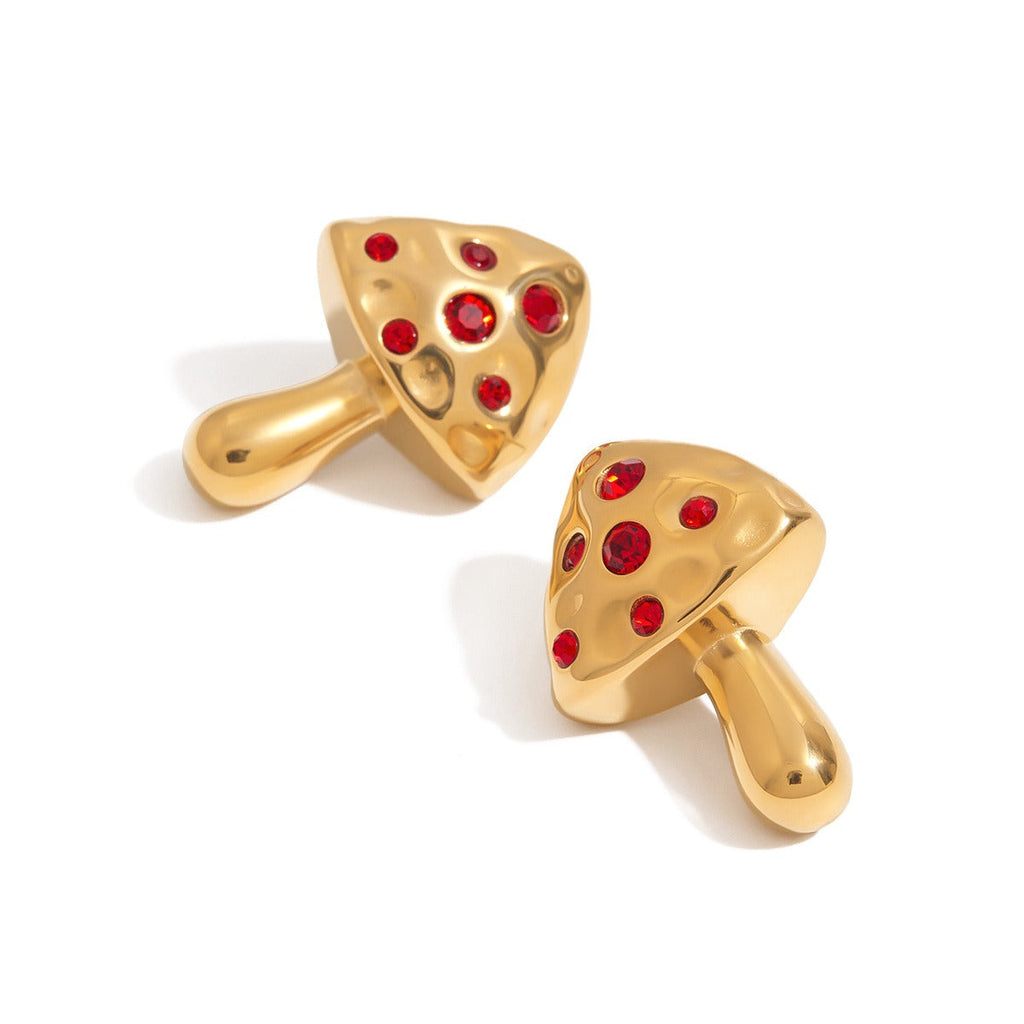 18K gold mushroom-shaped earrings inlaid with gemstones, exquisite and noble design