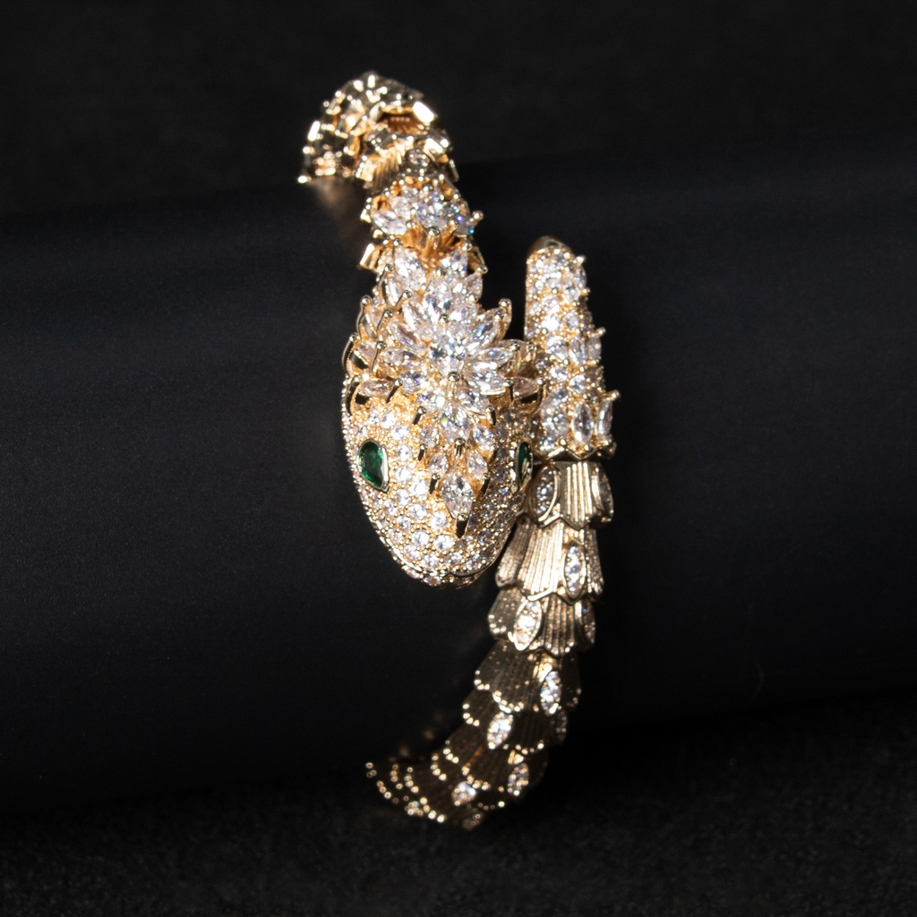 18K Gold Snake and Marcasite Bracelet