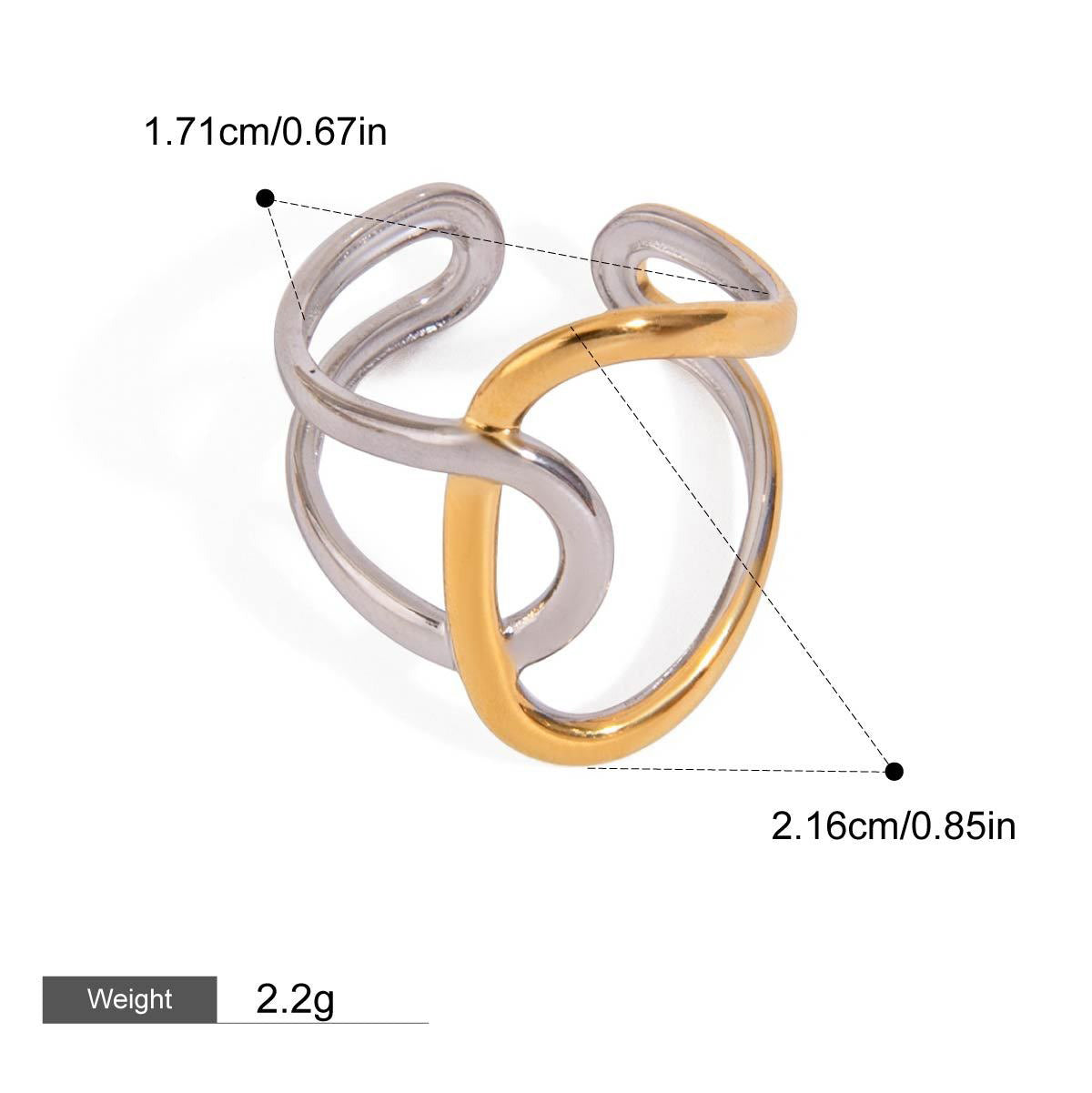 18K gold geometric lines with gold and silver color matching design simple and elegant ring