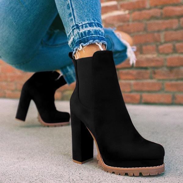 Women's Round-Toe Ankle Boots | Suede Leopard Print Square Thick High Heel