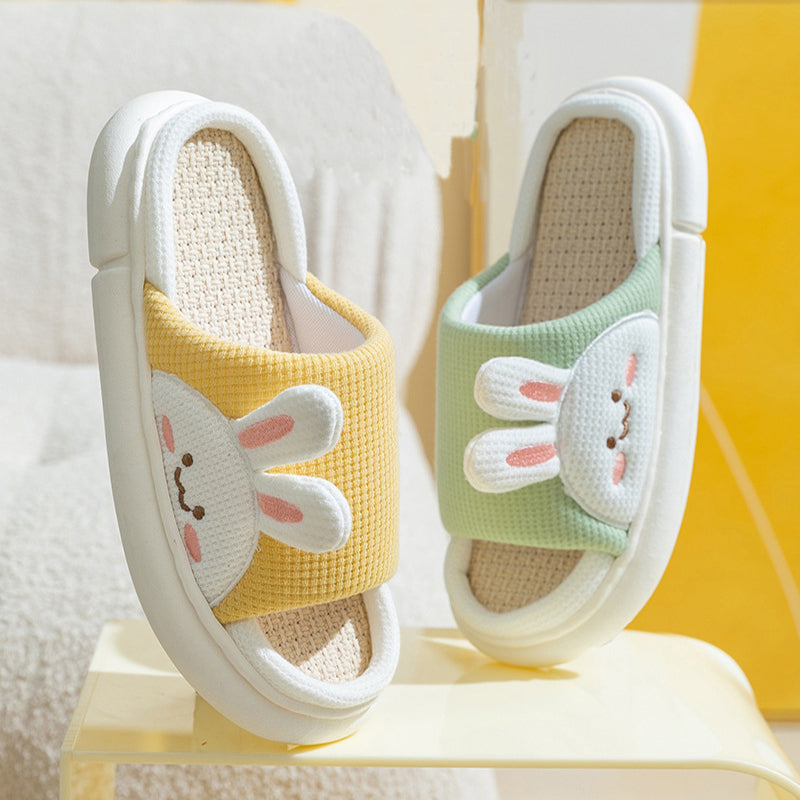 Unisex Rabbit Slippers Linen House Shoes | Breathable Anti-Slip Flip-Flops