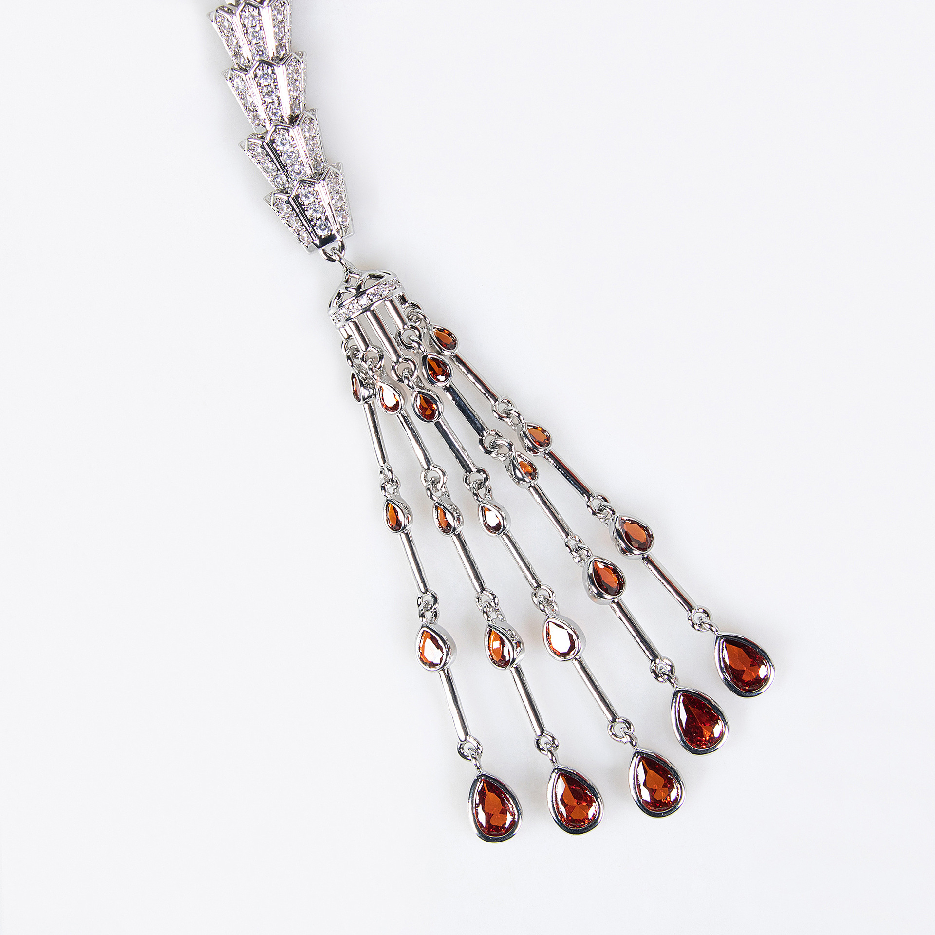 Serpentine Tassel Necklace with Diamonds and Zirconia