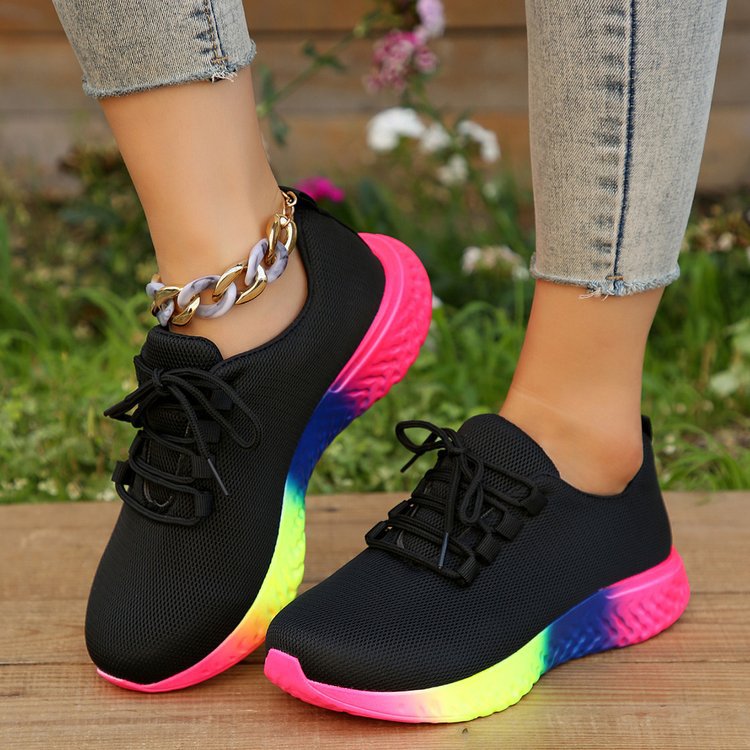 Women's Lace-Up Mesh Sneakers | Rainbow Sole Breathable Running Shoes