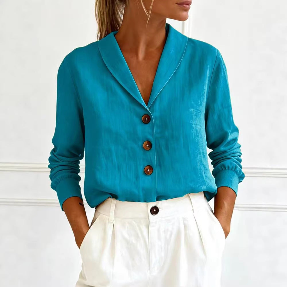 Women's Cotton-Linen Peter Pan Collar Button-Up Shirt – 6 Colors S–3XL