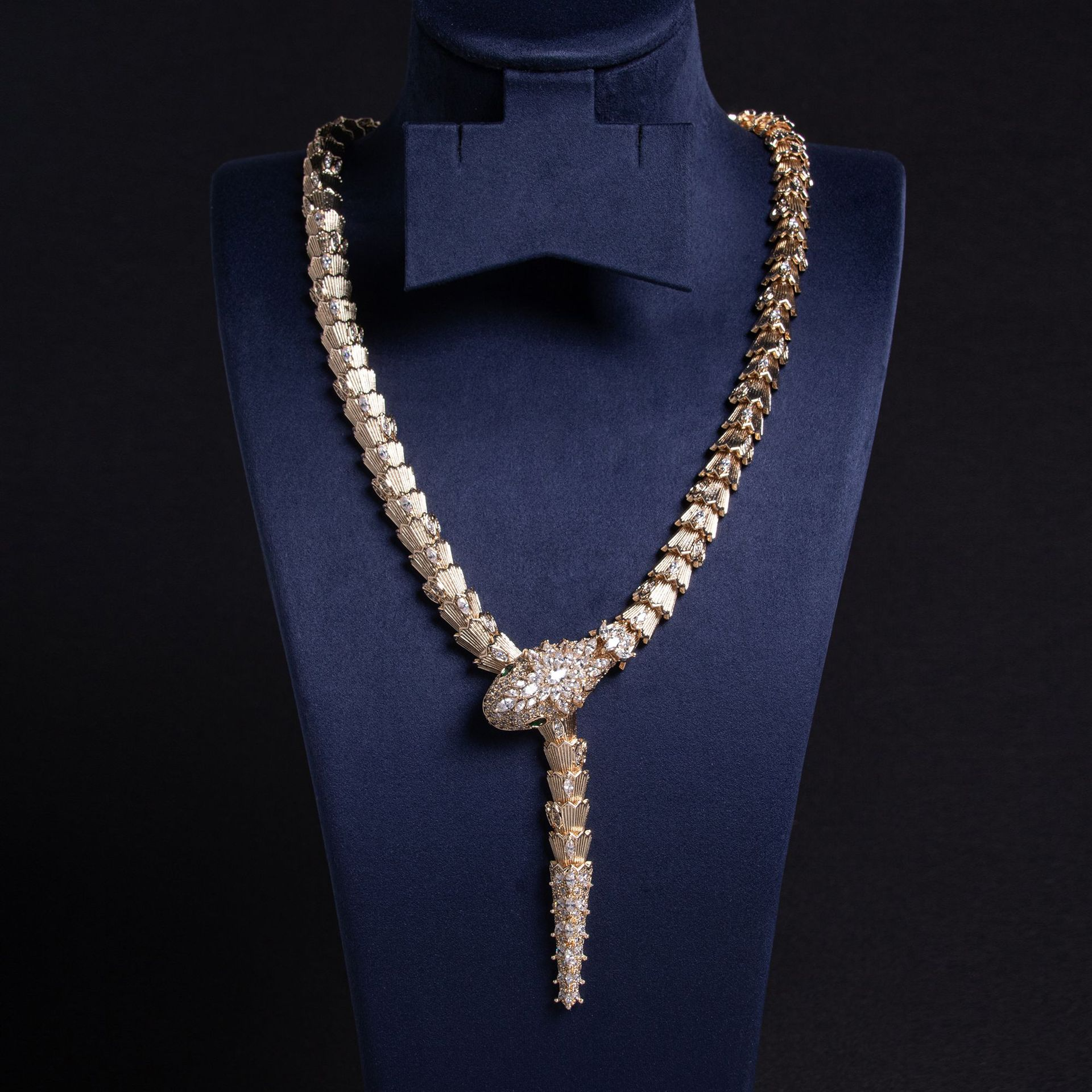 18K Solid Gold Micro-Pavé Diamond Snake Necklace
