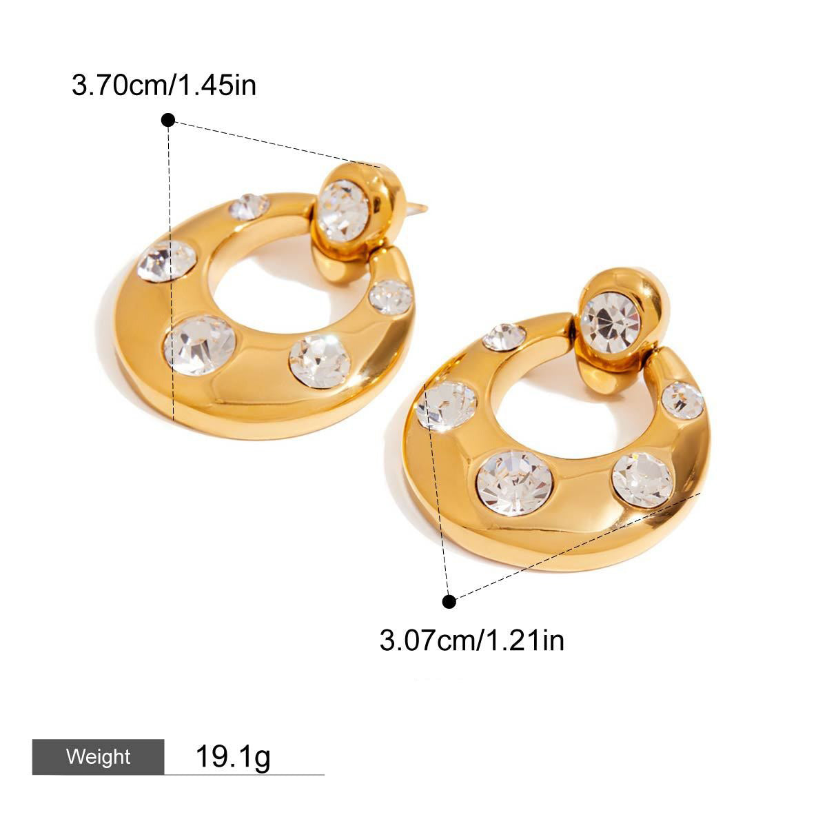 18K gold U-shaped inlaid gemstone design classic simple earrings