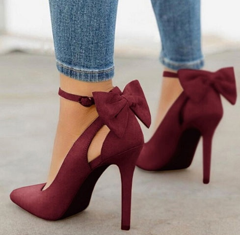 Women's Bow Pointed-Toe High Heels | Faux Leather Stiletto Sandals