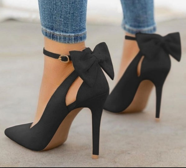 Women's Bow Pointed-Toe High Heels | Faux Leather Stiletto Sandals