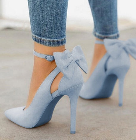 Women's Bow Pointed-Toe High Heels | Faux Leather Stiletto Sandals