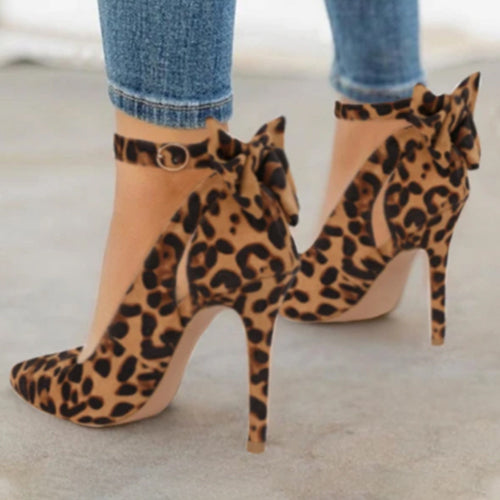 Women's Bow Pointed-Toe High Heels | Faux Leather Stiletto Sandals