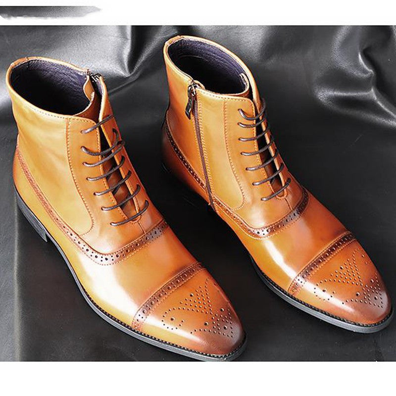 Men's Plush Lined Winter Boots | Big Size Vintage Lace-Up Safety Boots