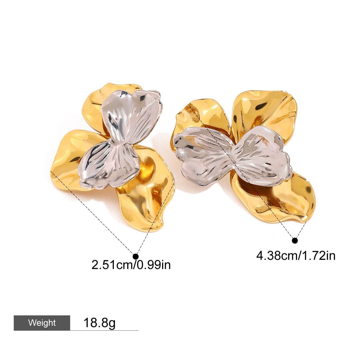 18K gold geometric/flower-shaped inlaid gemstone design light luxury noble earrings