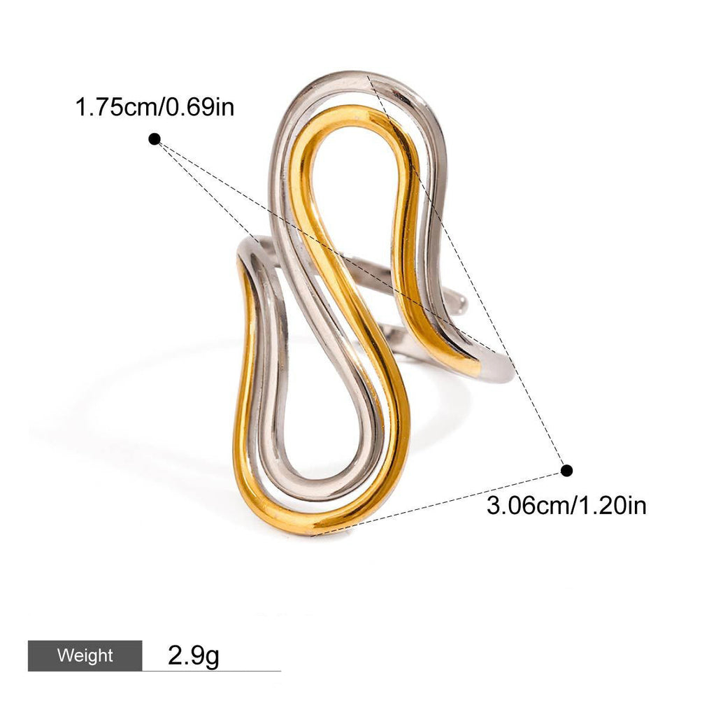 18K gold irregular lines with gold and silver color matching design unique personality ring