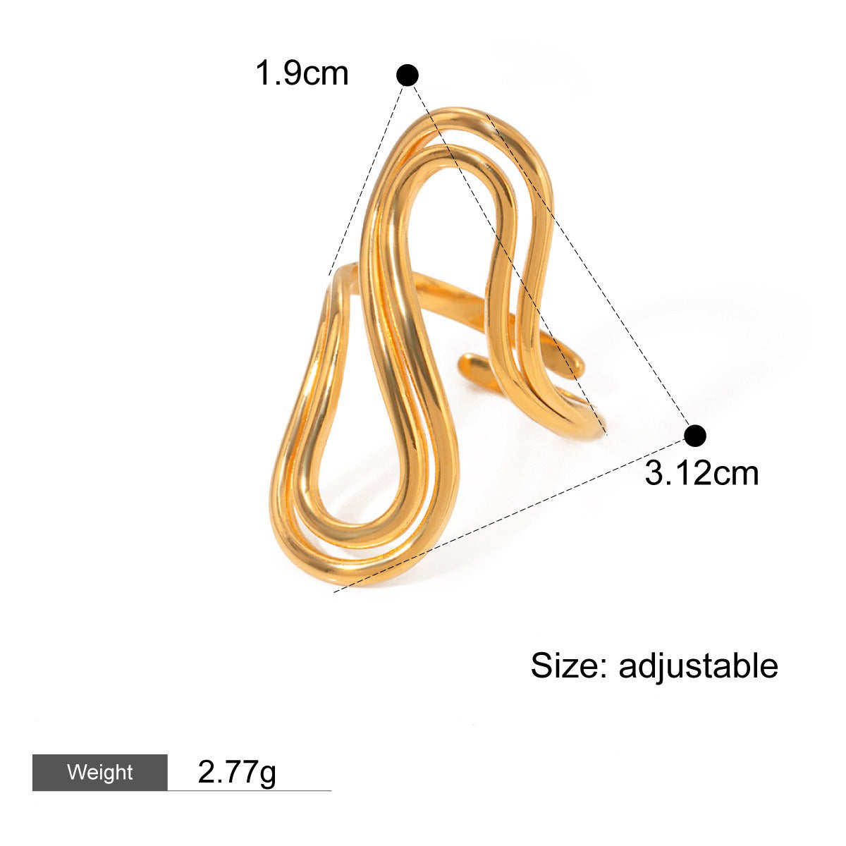 18K gold irregular lines with gold and silver color matching design unique personality ring
