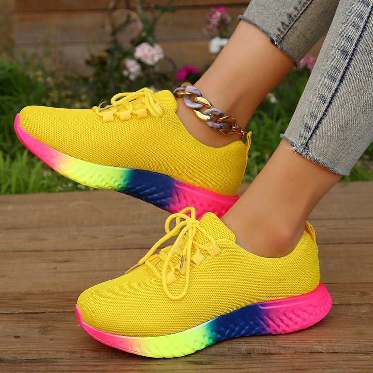 Women's Lace-Up Mesh Sneakers | Rainbow Sole Breathable Running Shoes