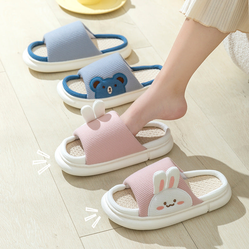 Unisex Rabbit Slippers Linen House Shoes | Breathable Anti-Slip Flip-Flops