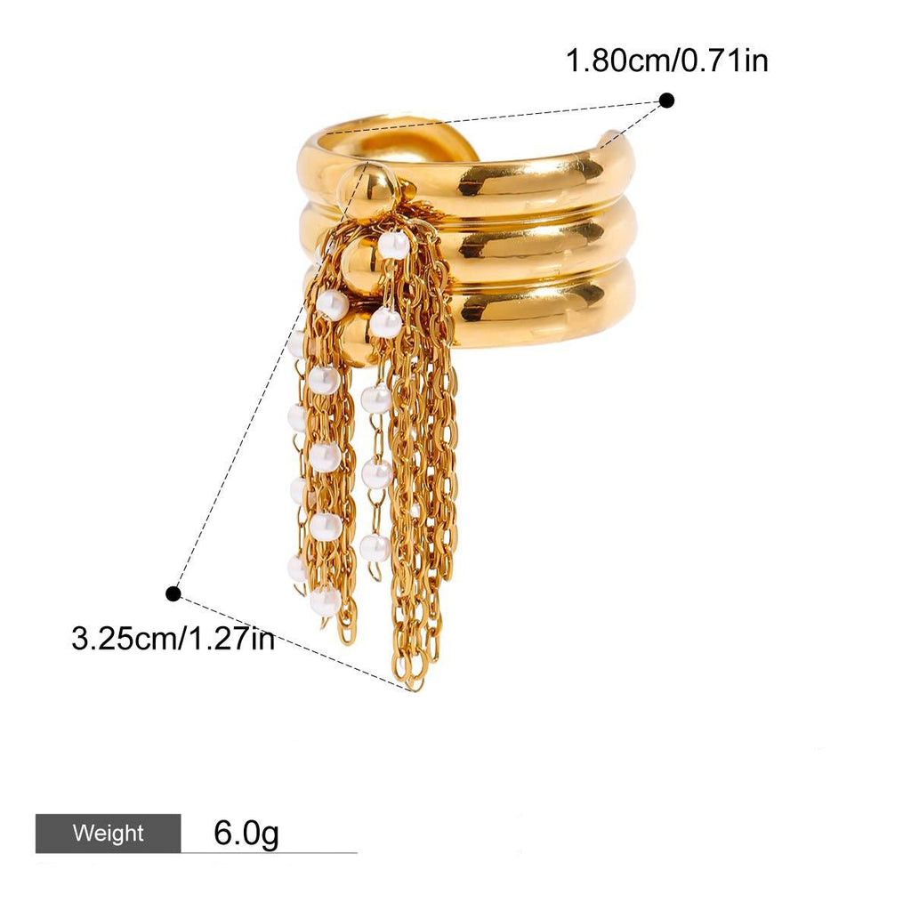 18K gold multi-layered ring with tassel design