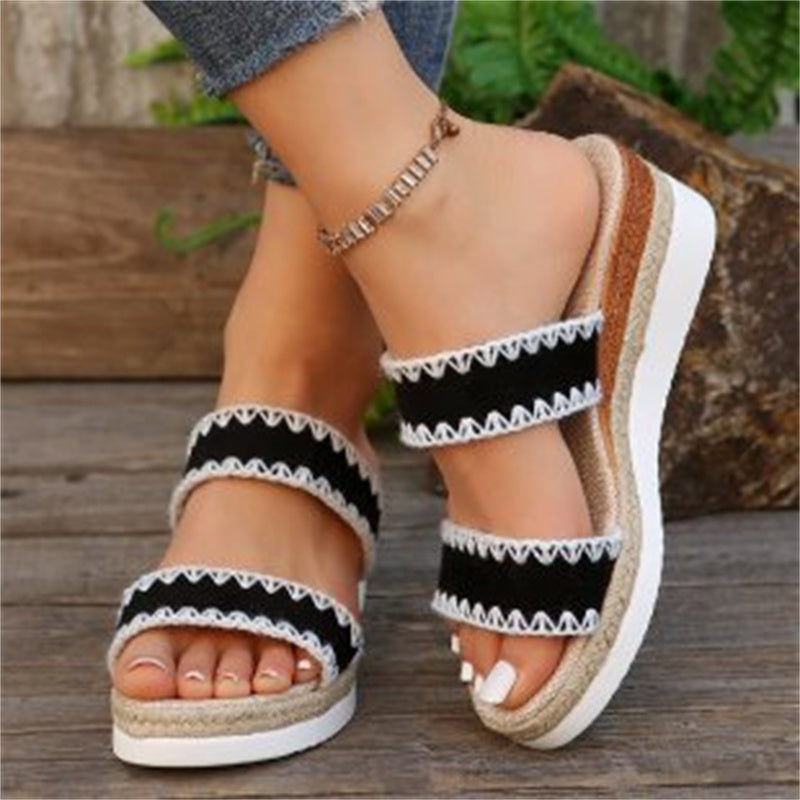 Women's Hemp Rope Wedge Sandals | Suede Woven Ethnic Platform Slides