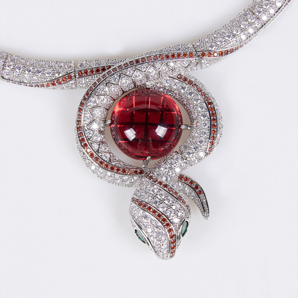 S925 Silver Snake-Themed Necklace with Diamond Accents
