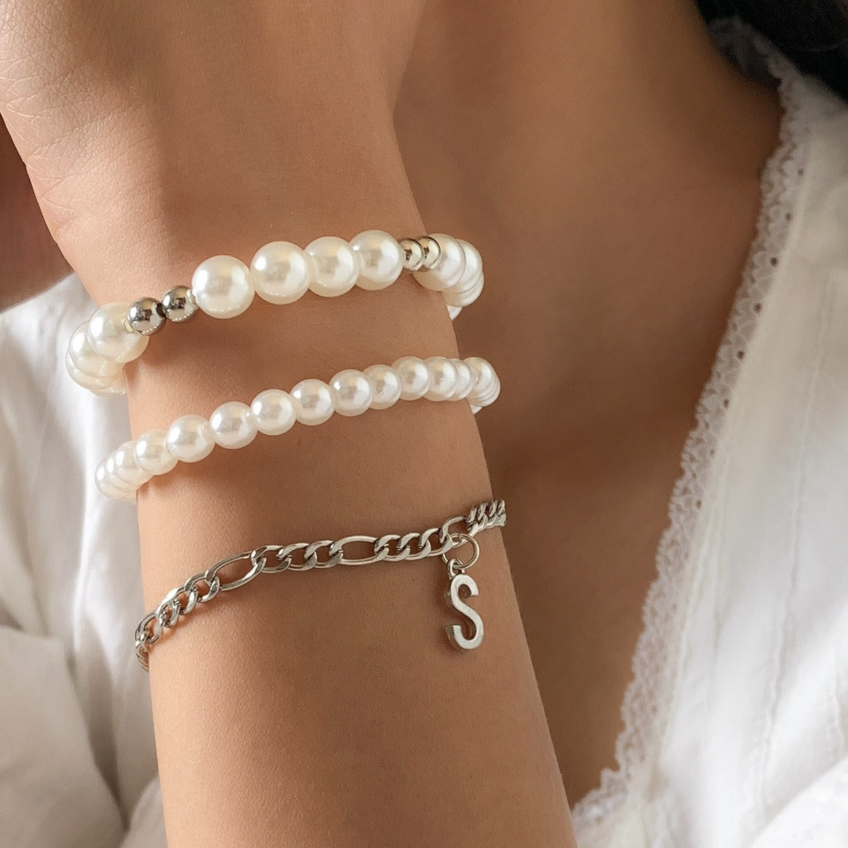18k gold bow pearl beaded bracelet