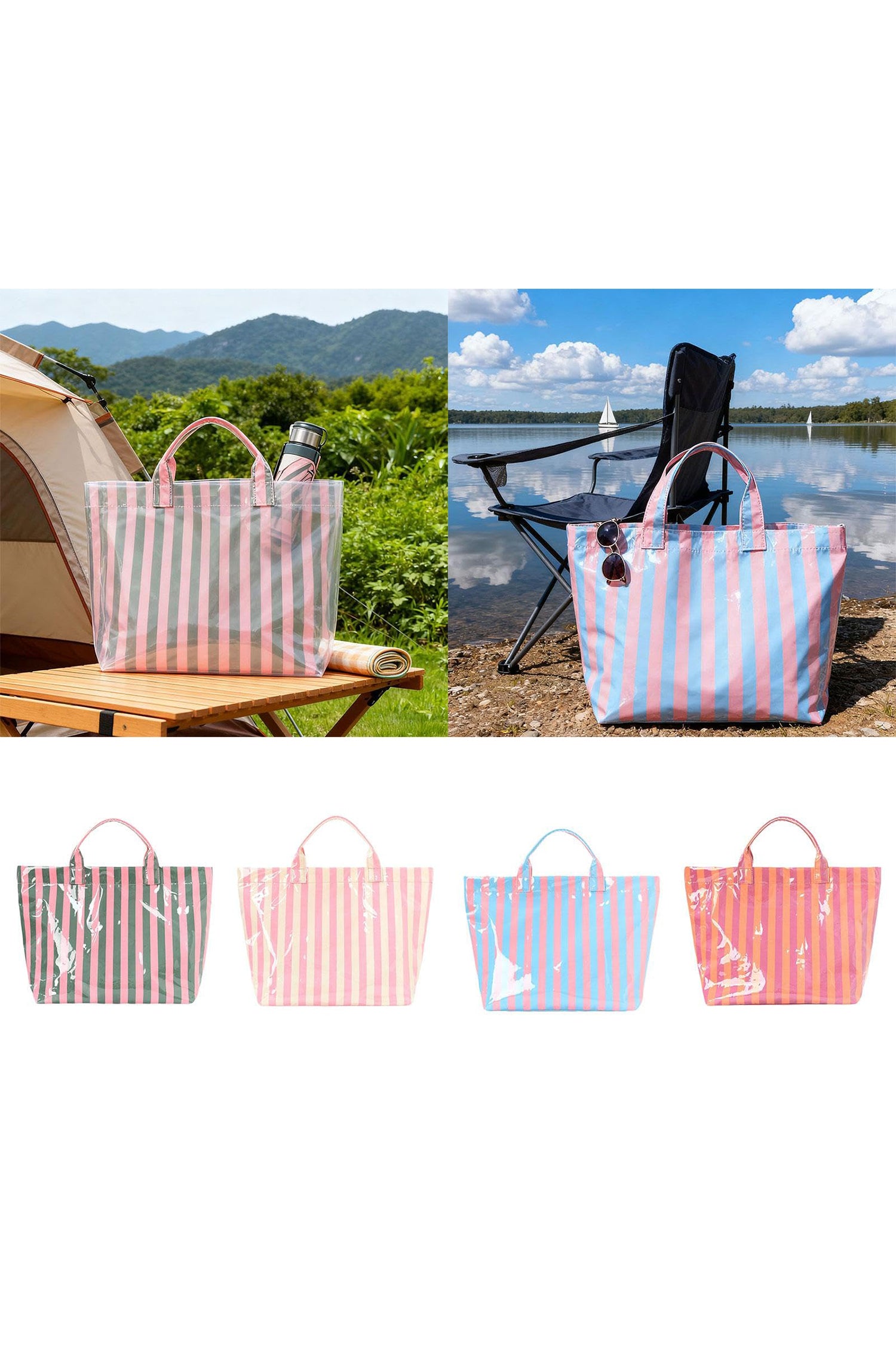 Rose Red Glossy Striped Vinyl Large Tote Bag