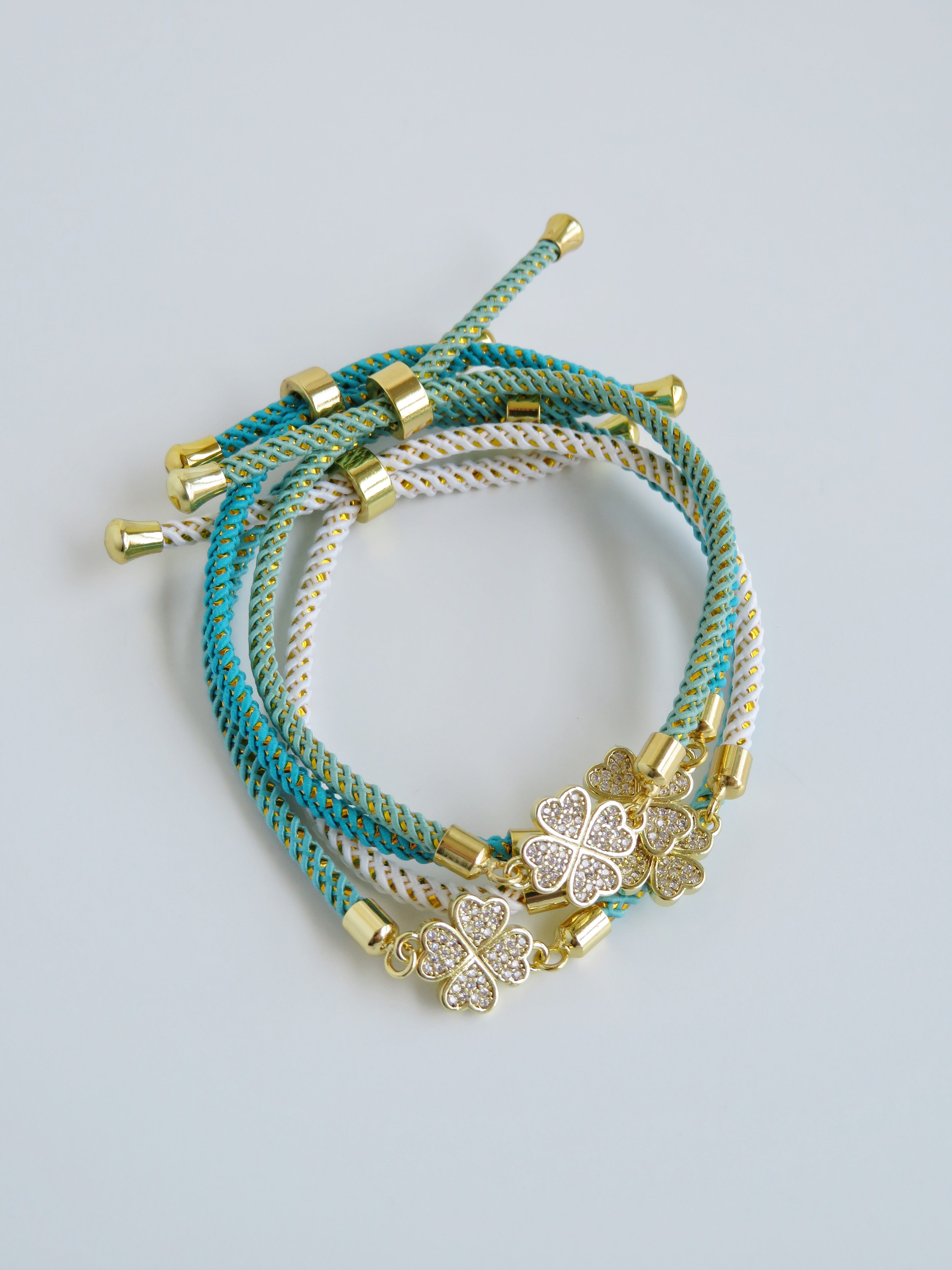 Heart Clover Bracelet - Adjustable Braided Cord