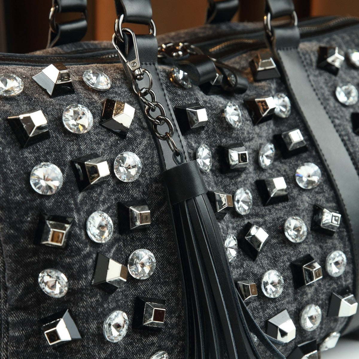 Large-Capacity Casual Travel Rhinestone Embellished Handbag Shoulder Crossbody Bag