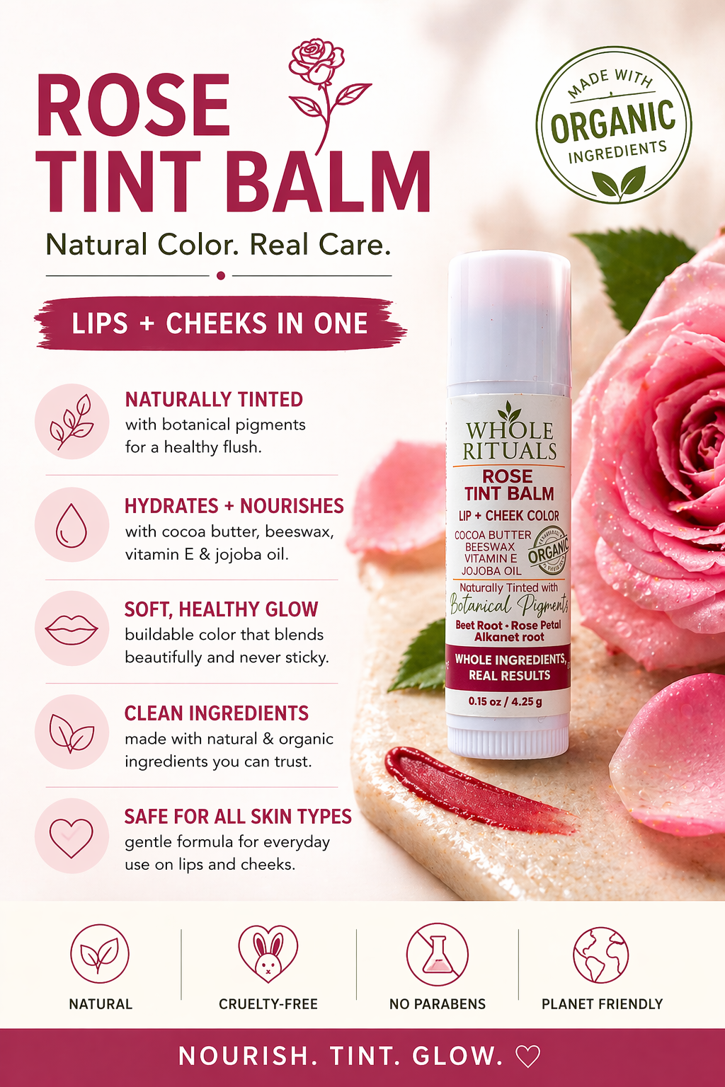 Rose Tint Balm – Lip + Cheek Color with Organic Ingredients
