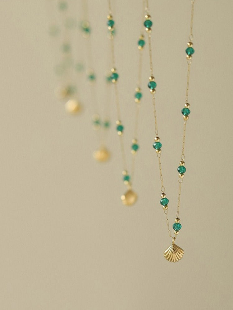 18k gold light luxury high-end shell green bead anklet
