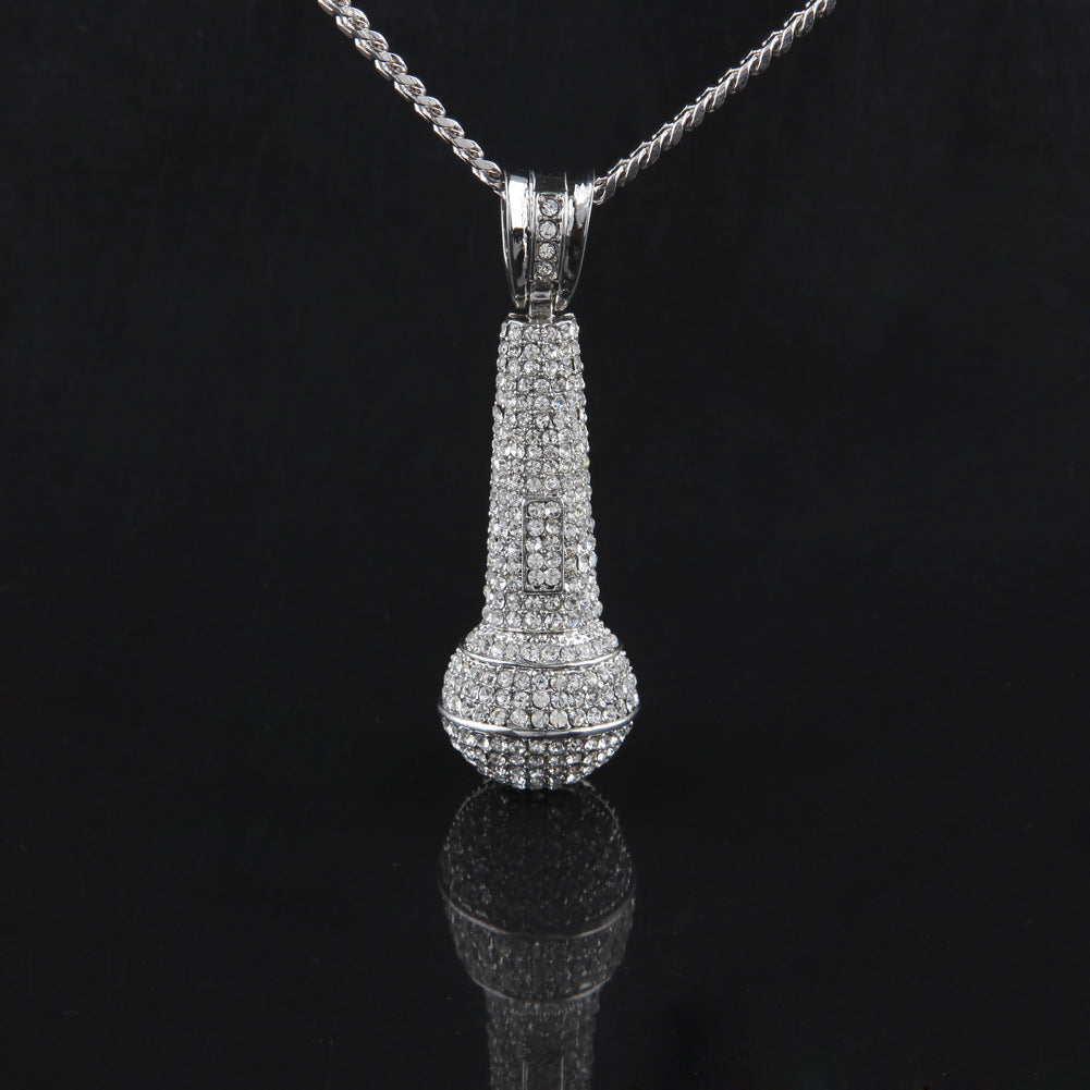 Hip-hop diamond-encrusted microphone necklaces.