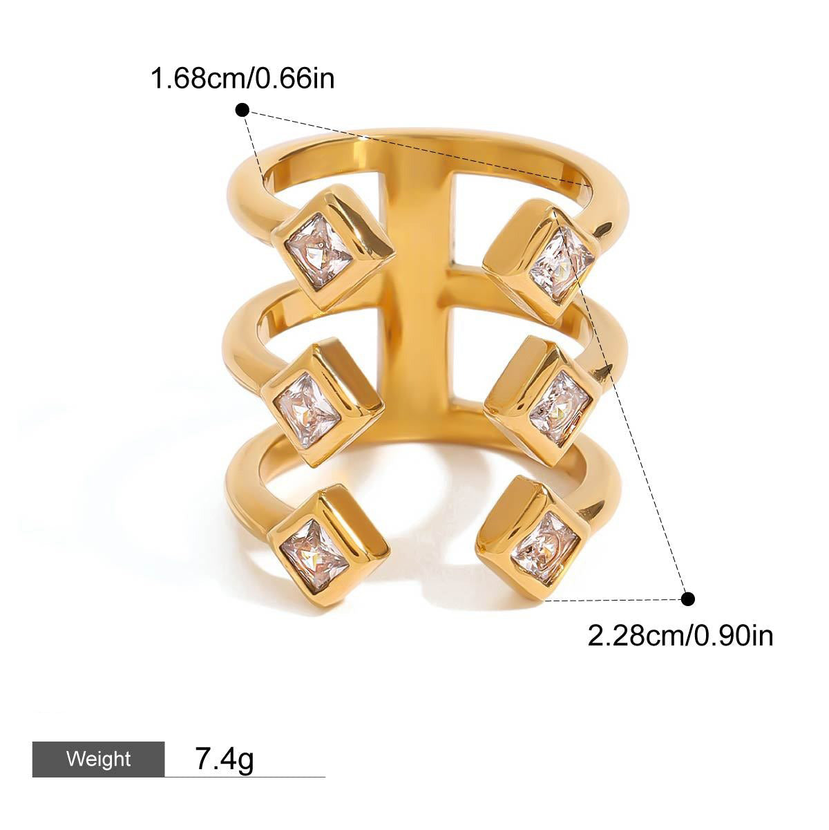 18K gold geometric gemstone inlaid exquisite design dazzling ring