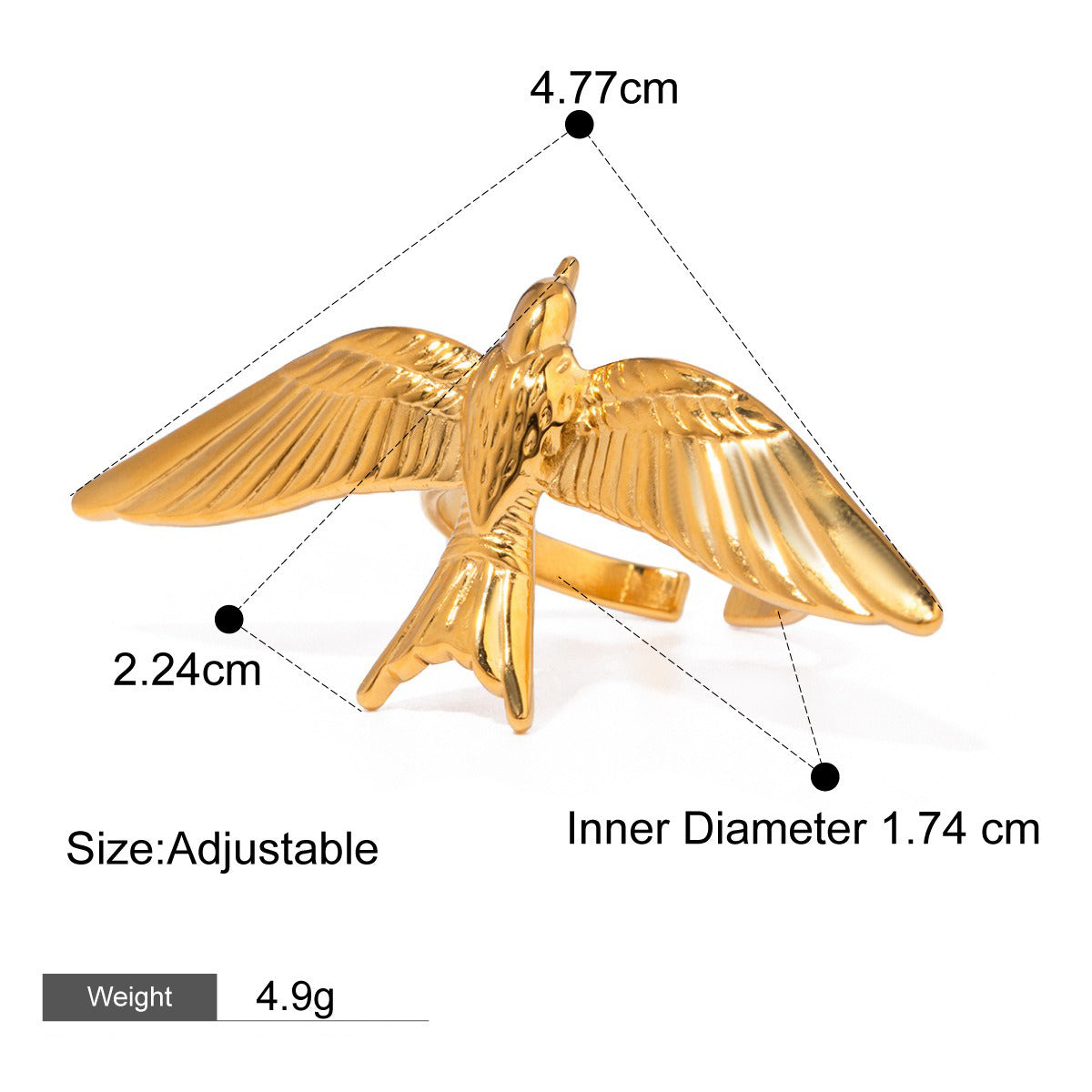 18K gold heart pendant unique design personality ring