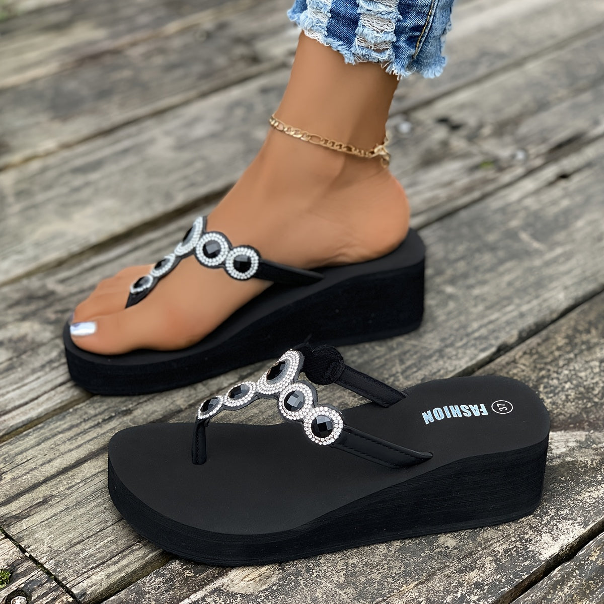 Women's Elegant Rhinestone Wedge Sandals