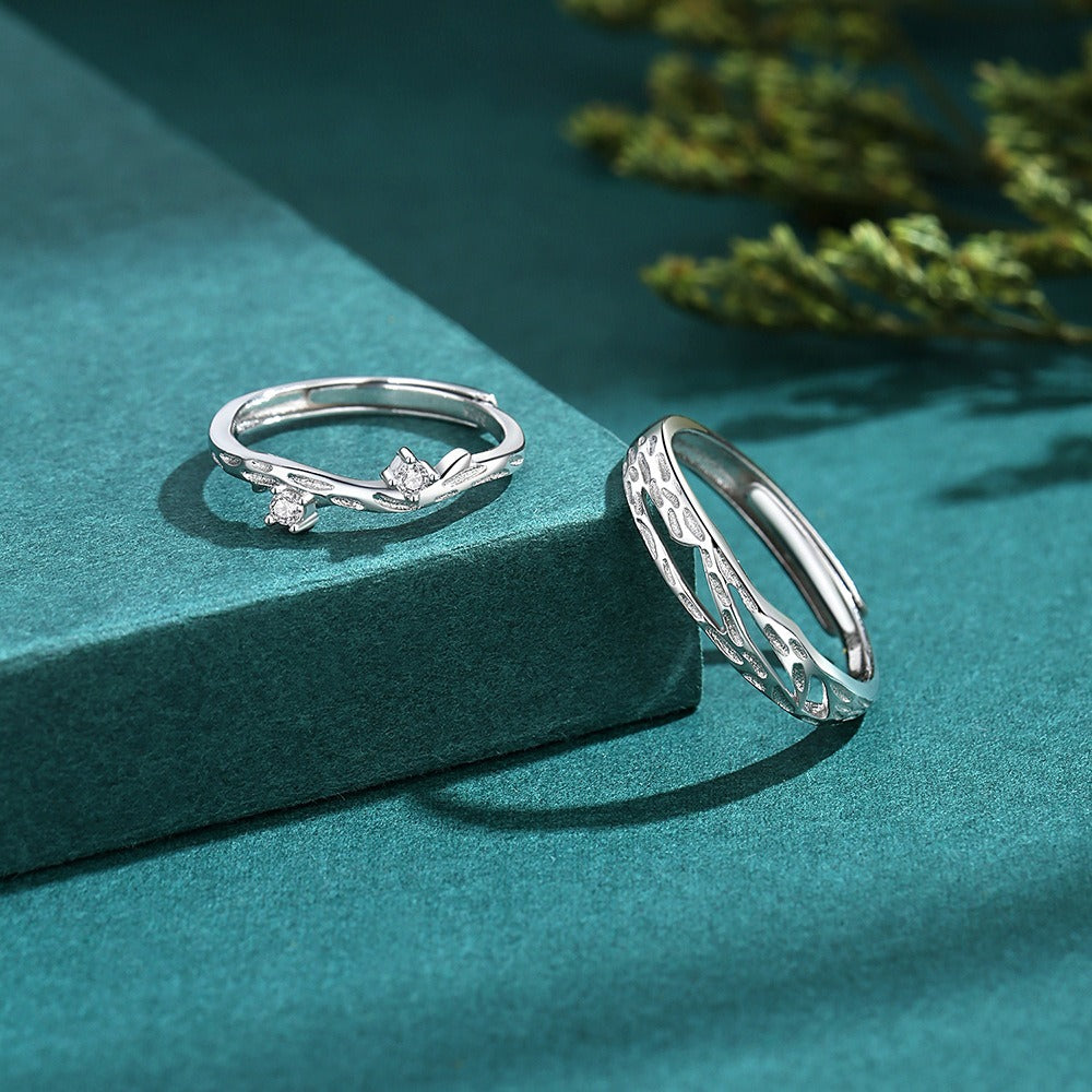S925 sterling silver Chinese style couple engagement ring