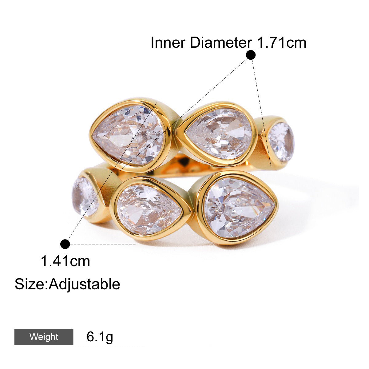 18K gold geometric gemstone inlaid exquisite design dazzling ring