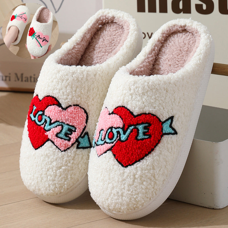 Women's Plush Embroidery Home Slippers | Suede Non-Slip Warm House Shoes