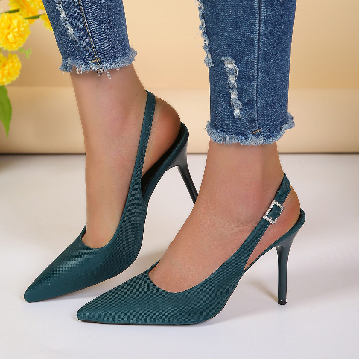 Women's Pointed Toe Buckle Stiletto Sandals | PU Upper Open-Toe High Heels