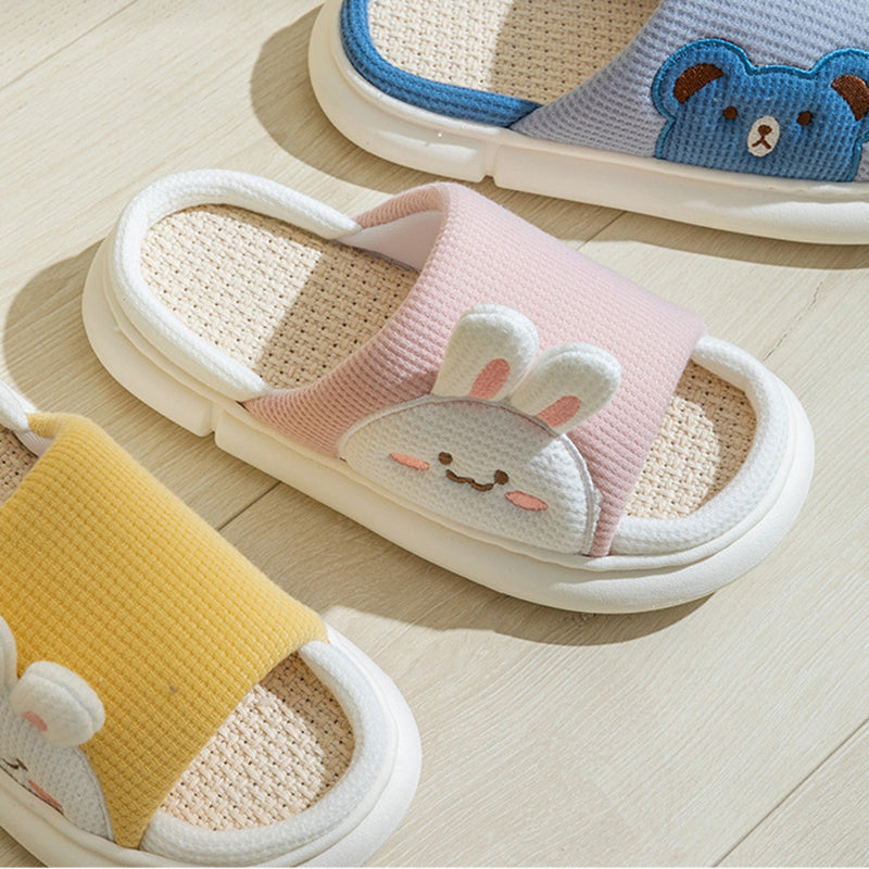 Unisex Rabbit Slippers Linen House Shoes | Breathable Anti-Slip Flip-Flops