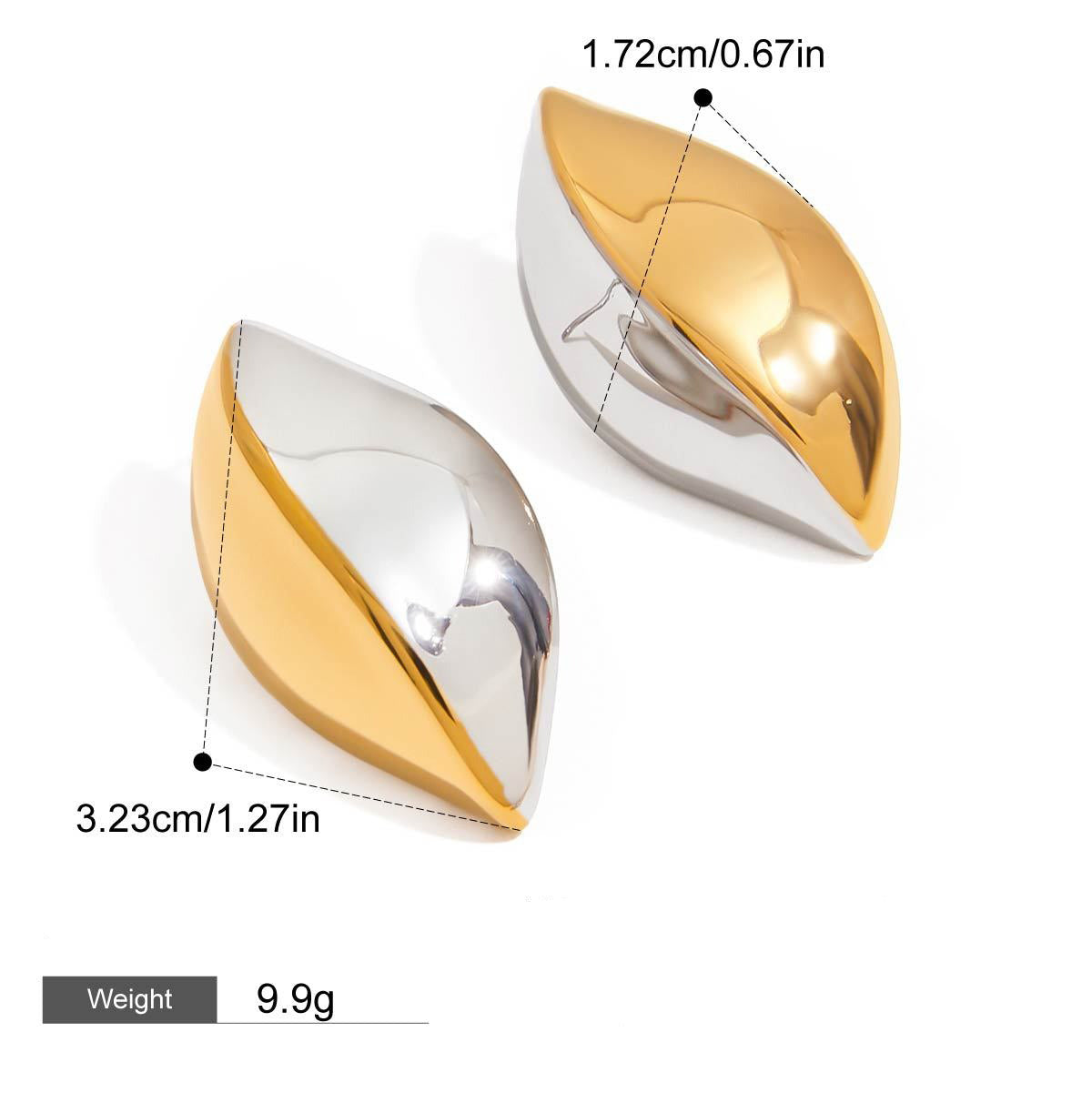 18K gold geometric shape with gold and silver color matching design simple personality earrings