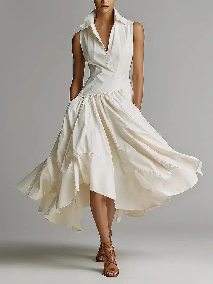 Women's Goddess Slim-Fit Maxi Dress – Collared, Sleeveless, Elegant Long Dress
