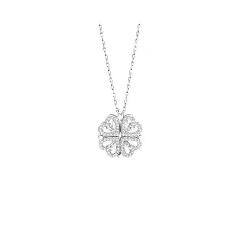 Heart-shaped four-leaf clover necklace with micro-inlaid zircon