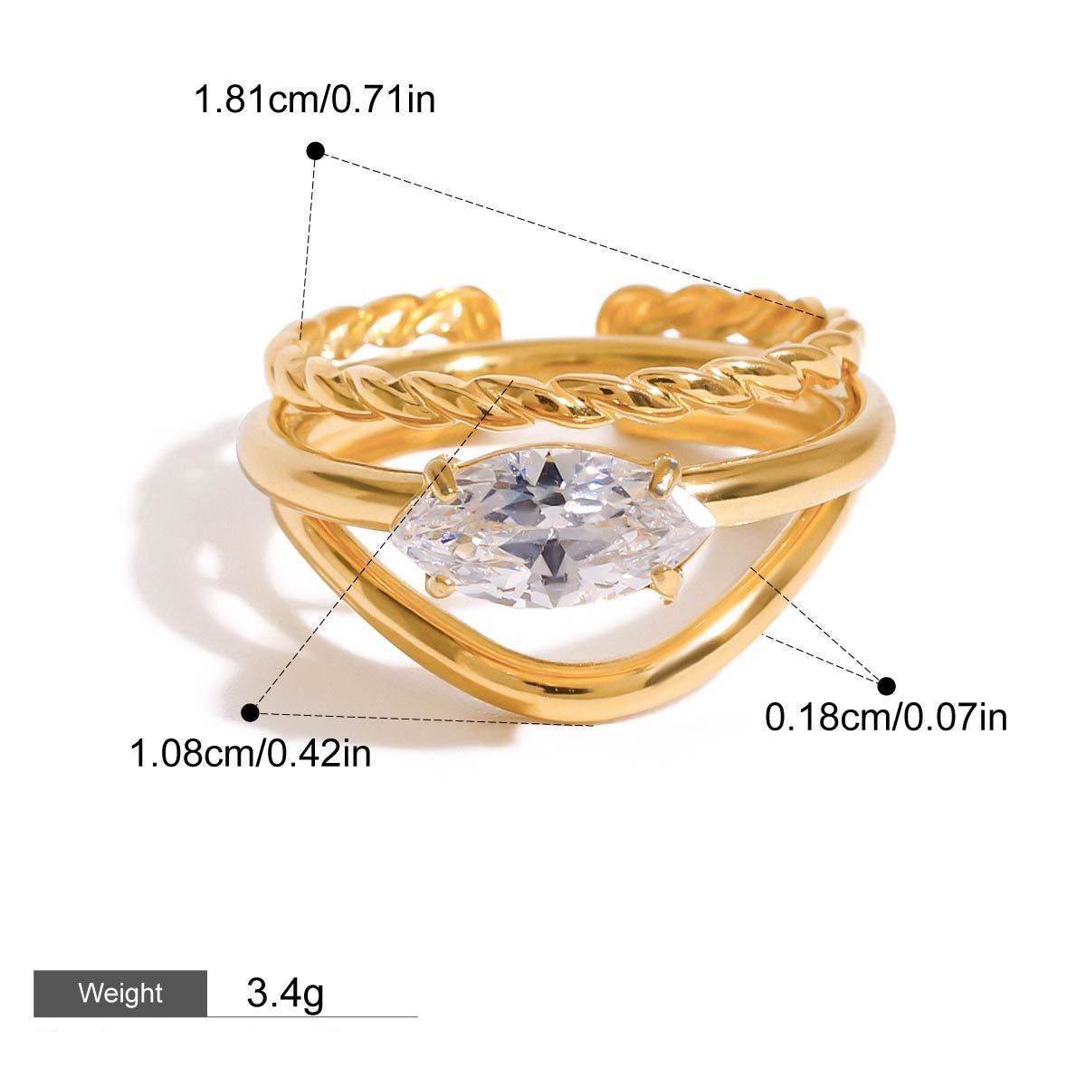 18K gold geometric gemstone inlaid exquisite design dazzling ring