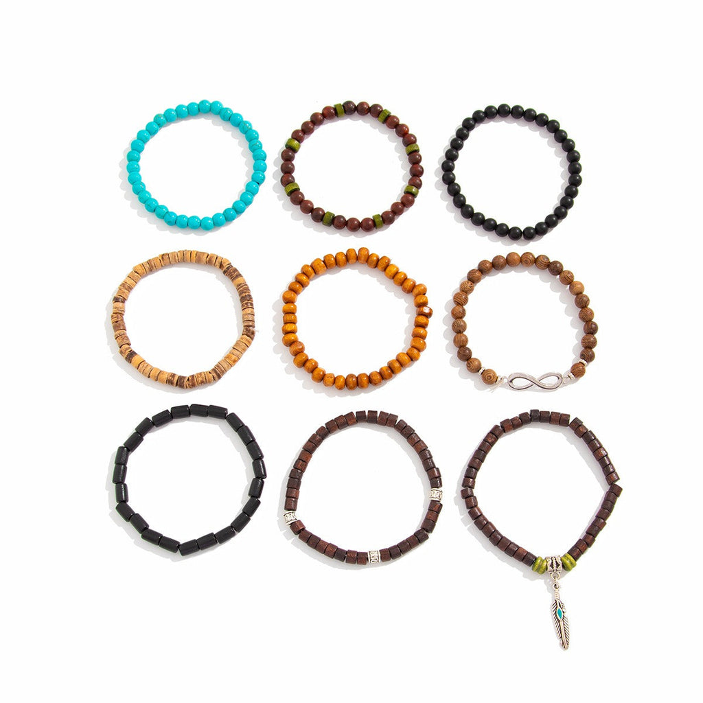 Retro ethnic style bull head turquoise beaded elastic bracelet