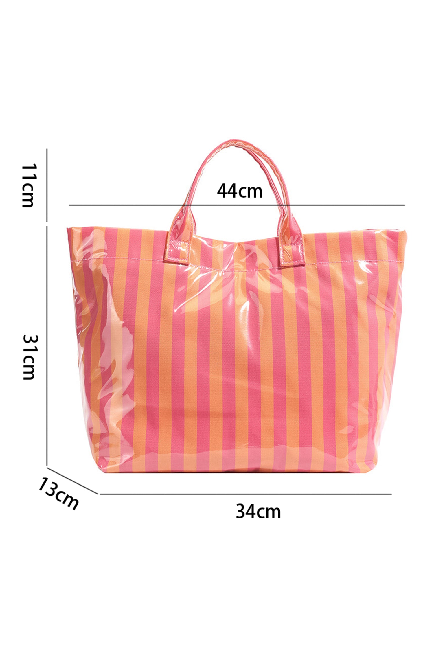 Rose Red Glossy Striped Vinyl Large Tote Bag