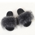 Grey/Black Furry Slides