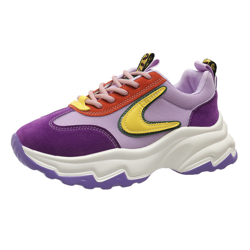 Women's Mixed-Color Lace-Up Sneakers | Mesh Breathable Lightweight Platform Running Shoes
