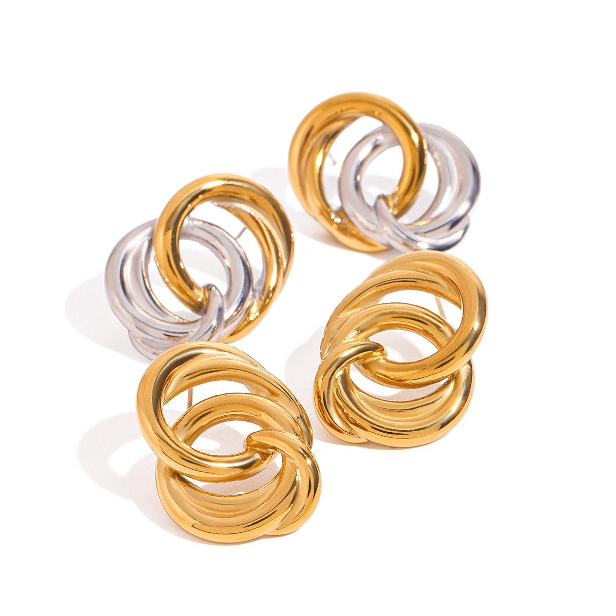 18K gold ring-shaped interlocking earrings with simple personality