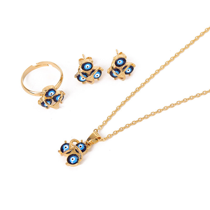 Evil Eye Necklace, Earrings and Ring Set