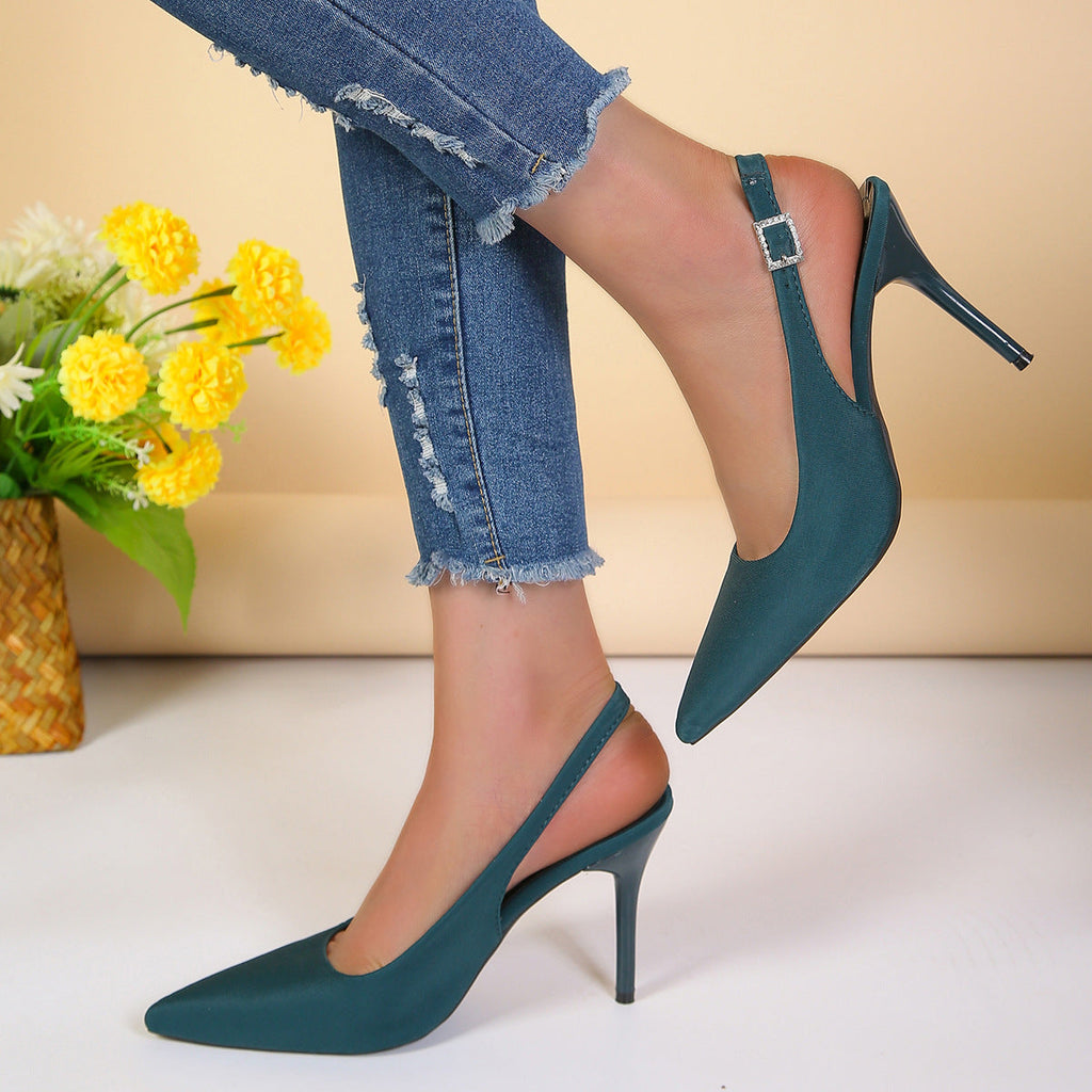 Women's Pointed Toe Buckle Stiletto Sandals | PU Upper Open-Toe High Heels
