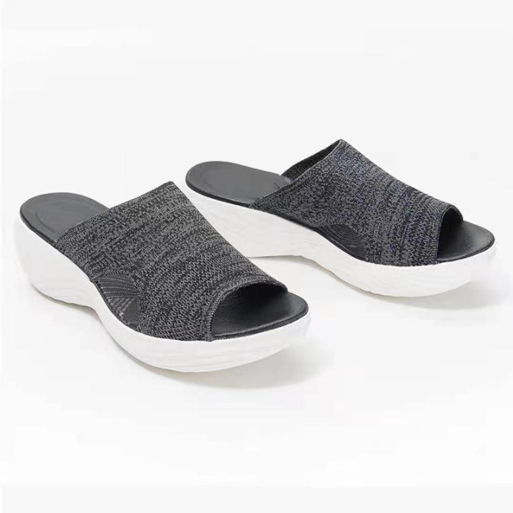 Women's Woven Mesh Platform Sandals | Open-Toe PU Sole Casual Slides
